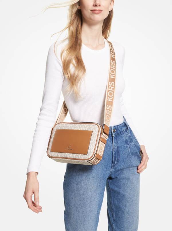 Damske Spojková Taška Michael Kors Maeve Large Logo and Faux Leather Hnedožltý Hnede - Kabelky Michael Kors Nejlevnejsi | YGDKE-1253